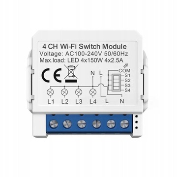PRZEKAŹNIK DOPUSZKOWY PRZEŁĄCZNIK GNIAZDKO WIFI SMART 4 KANAŁOWY 4x150 W