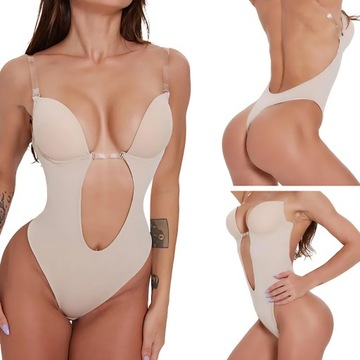 ЖЕНСКИЙ Бюстгальтер без спинки, МОДЕЛИРУЮЩИЕ СТРИНГИ, БОЛЬШОЙ ВЫРЕЗ, БЕЖЕВЫЙ L