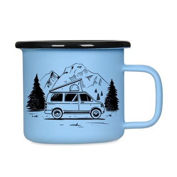 Kubek emaliowany retro - Wild Camping -NIEBIESKI