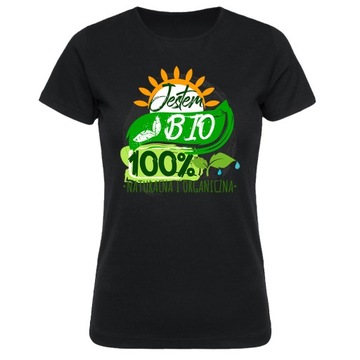 Damska czarna koszulka JEDZENIE 100% BIO r.L