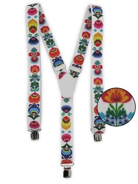 Wąskie białe szelki we wzór łowicki/folkowy X42