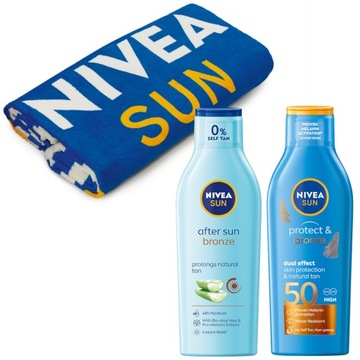 NIVEA SUN Balsam aktywujący opaleniznę SPF50 + Po opalaniu 200ml + Ręcznik
