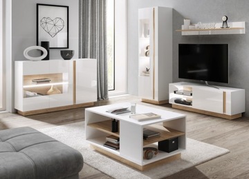 Мебель ARCO для гостиной со СКАМЬЕЙ и комодом с витриной + LED