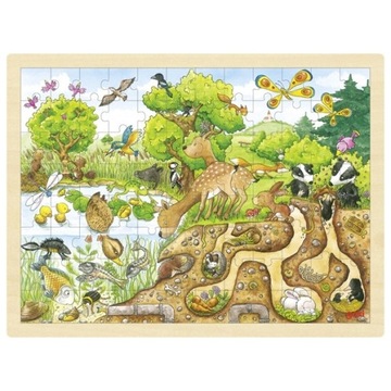 Drewniane puzzle NATURA zwierzątka 96 elem. GOKI