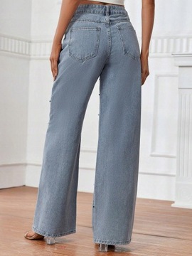 Shein NI3 quh spodnie jeans szerokie nogawki perełki zdobienie 27