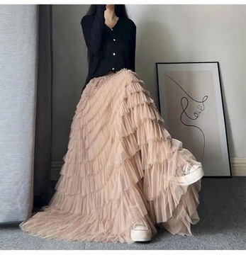 Women Pleated Tutu Long Skirts Ruffles Design Eleg