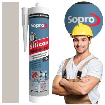 Silikon Sanitarny SOPRO Uniwersalny Grzybobójczy 310ml Szary Naturalny