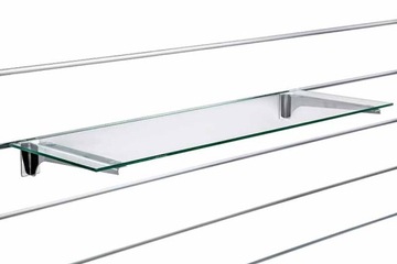 Półka szklana Slatwall wsporniki chrom 60x30cm