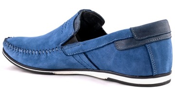 Mokasyny męskie POLSKIE buty skórzane niebieski 42
