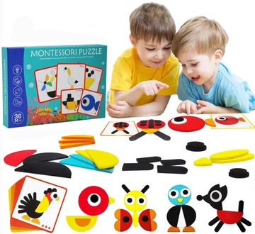 DREWNIANE PUZZLE GRA LOGICZNA UKŁADANKA MONTESSORI