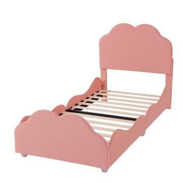 Мягкая детская кровать с перекладиной высотой 90 х 200 см, розовая.