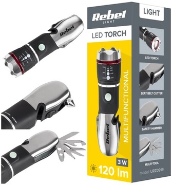 LATARKA RĘCZNA LED 8W1 NÓŻ MŁOTEK SCYZORYK REBEL