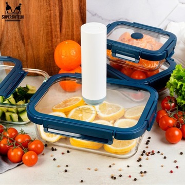 4 SZT POJEMNIKI PRÓŻNIOWE NA ŻYWNOŚĆ SZKLANY ZE SZKLANĄ POKRYWKĄ ZESTAW 4x