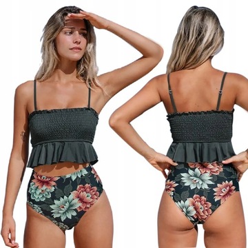 STRÓJ KĄPIELOWY DWUCZĘŚCIOWY BIKINI WYSOKI STAN MODELUJĄCY DAMSKI SZARY M