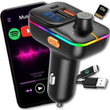 АВТОМОБИЛЬНЫЙ АУДИОПЕРЕДАТЧИК FM MP3 БЫСТРОЕ ЗАРЯДНОЕ УСТРОЙСТВО QC 3.0 MicroSD 3x USB