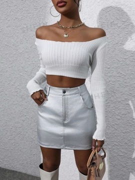 SHEIN SPÓDNICZKA MINI SREBRNA METALICZNA L 451