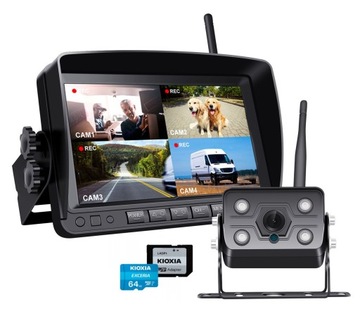 Bezprzewodowy Zestaw Cofania IPS KAMERA FHD 12-36V + Karta pamięci 64GB