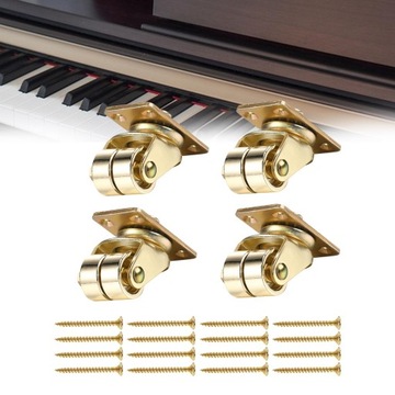 Колеса фортепиано металлические со сменными винтами, 4 шт., поворотные, золотистого цвета.