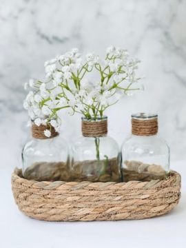 НАБОР 3 ВАЗЫ СТЕКЛЯННЫХ БУТЫЛОК + КОРЗИНА БОХО