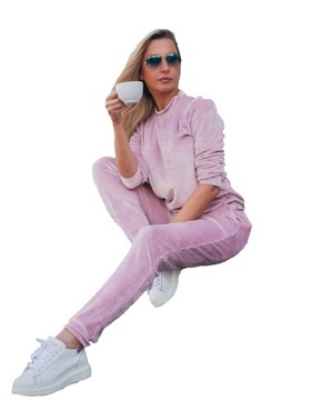Śliczny WELUROWY komplet dresowy spodnie bluza L