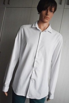 Koszula XL z długim rękawem 42-44” teksturowa biała elegancka długi rękaw