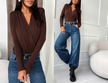 БОДИ КОНВЕРТ С ДЛИННЫМ РУКАВОМ МОККА Коричневый шоколад S/M 89