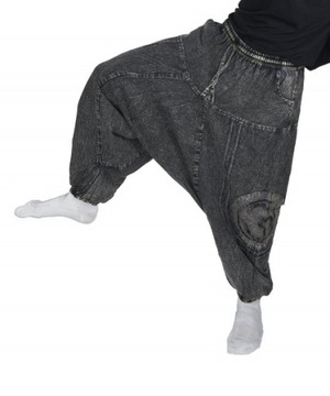 Bawełniane SZARAWARY spodnie z niskim krokiem alladynki haremki OM - SZARE