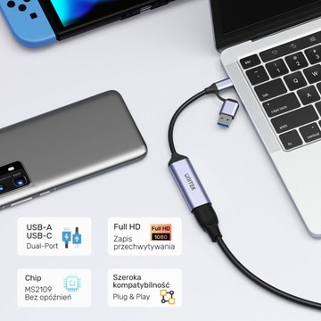 Unitek Grabber видео USB-C/A, 4K HDMI 1.4b