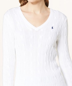 Ralph Lauren Sport bawełniany biały sweterek warkocz
