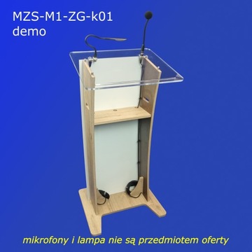 Mównica ze sklejki i plexi + gniazda XLR i USB, laminowana na jasne drewno