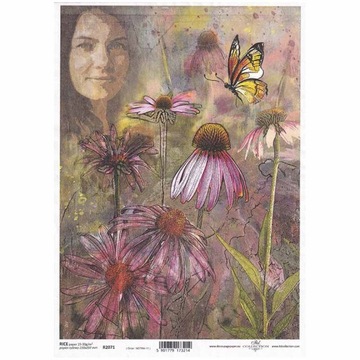Papier ryżowy do decoupage twarz kobiety, kwiaty