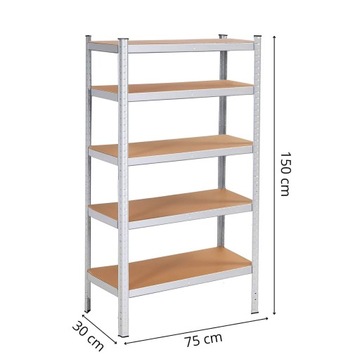 Склад полки 150x75x30 см. Металлический гараж с полками 625 кг