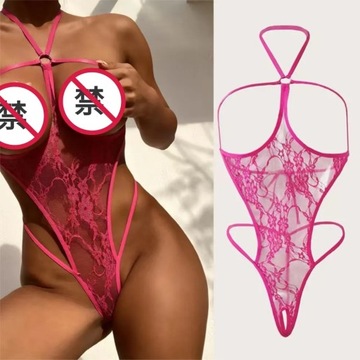Hot Pink G-String BodysuitSkimpy &Strappy Sheer La