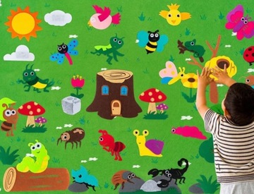 РАЗВИВАЮЩИЙ КОВрик ВОЙЛОЧНАЯ ДОСКА НА ЛИПУЧКЕ ДЛЯ ДЕТЕЙ ЖИВОТНЫХ MONTESSORI FOREST
