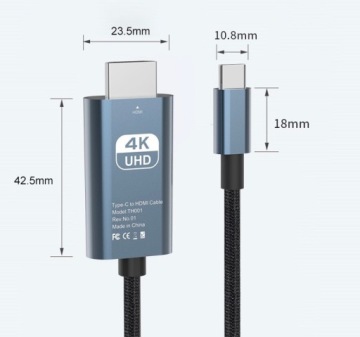 КАБЕЛЬ-АДАПТЕР USB-C 3.1 TYPE C НА HDMI 4K MHL 2м