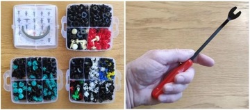 Штифты, зажимы, зажимы, шайбы, автомобильные ленты + инструменты - 925 элементов