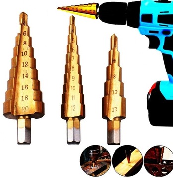 НАБОР 3X СТУПЕНЧАТОГО КОНУСНОГО СВЕРЛА 4-32 ММ РОЖДЕСТВЕНСКАЯ ЕЛКА ДЛЯ ЛИСТОВОГО МЕТАЛЛА