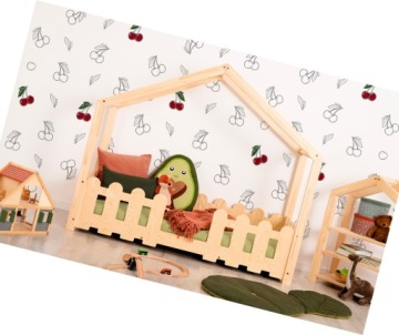 ŁÓŻKO DOMEK DLA DZIECKA SOSNOWE ZE STELAŻEM NISKIE
