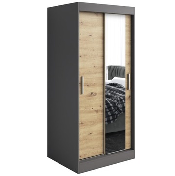Szafa przesuwna 90cm 2 wnętrza ANTRACYT + ARTISAN