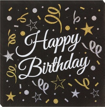 SERWETKI HAPPY BIRTHDAY papierowe urodziny czarne