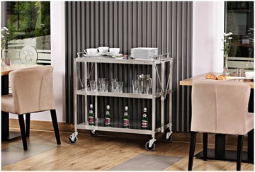 Тележка официанта, нержавеющая сталь, складная, 3 полки, 83 х 50 см, до 90 кг