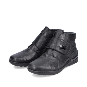 RIEKER buty, botki czarne damskie skóra 48984-01