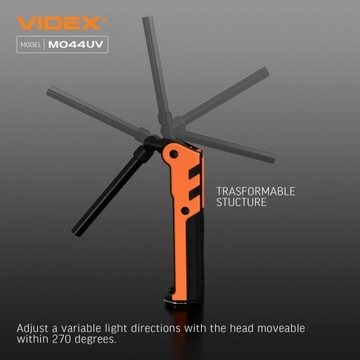 Videx M044UV Светодиодный функциональный фонарик для мастерских, 400 лм, устойчивый к УФ-излучению магнит