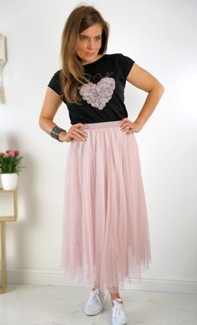 Юбка из тюля миди ПЛИССЕ, гладкая WIENA, на подкладке, нежно-розового цвета