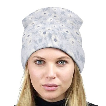 Czapka Zimowa Męska Beanie Wiosna Jesień Damska w Kwiaty