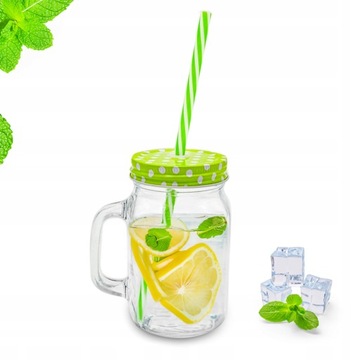 Kubek 500ml z WIECZKIEM i SŁOMKĄ słoik zamykany z uchwytem szklanka