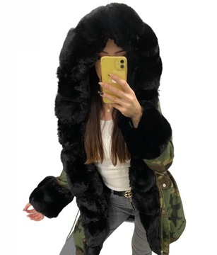 kurtka zimowa długa parka XL futro misiu aspe moro