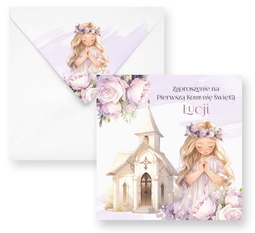 ZAPROSZENIA NA KOMUNIĘ DLA DZIEWCZYNKI + IMIĘ + KOPERTA