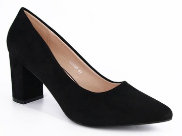 CZÓŁENKA NA SŁUPKU BUTY DAMSKIE ZMSZOWE W SZPIC CZARNE NA OBCASIE 42