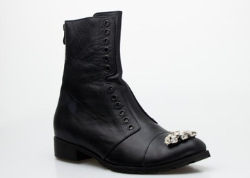 ЧЕРНЫЕ БОТИНКИ ЖЕНСКИЕ, КОЖАНЫЕ ДЖИНСЫ 40